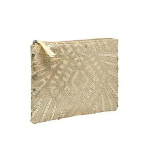 ❥3 for $15!!! Blush Beaded Makeup Cosmetic Bag wristlet Gold Sequin Glam Bag NEW